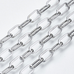 Tarnish Resistant 304 Stainless Steel Paperclip Chains, Drawn Elongated Cable Chains, with Spool, Unwelded, Flat Oval, Stainless Steel Color, 9.7x5x1mm, about 82.02 Feet(25m)/roll(CHS-S001-04B-P)