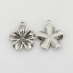 Tibetan Style Alloy Pendants, Flower, Antique Silver, Lead Free & Cadmium Free, 23x20x4mm, Hole: 2mm(LF10734Y)
