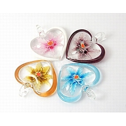 Handmade Lampwork Pendants, Heart, Mixed Color, 43x44x11.5mm, Hole: 6mm(X-LAMP-N055-M)