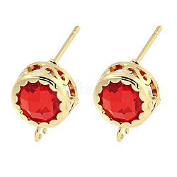 Bass Glass Stud Earring Findings, Round, Red, 14x10mm, Hole: 2mm, Pin: 1mm(KK-S387-01G-03)