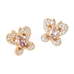 2Pcs 2 Colors Brass Micro Pave Cubic Zirconia Beads, Butterfly, Lead Free & Cadmium Free, Long-Lasting Plated, Mixed Color, 11.5x11.5x6mm, Hole: 1.6mm, 1pc/color(KK-YW0003-07)