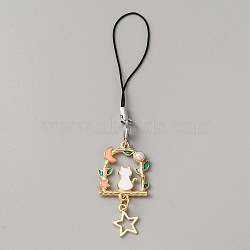 Alloy Enamel Arch with Cat & Star Phone Charm Mobile Straps, Nylon Cord Mobile Accessories Decoration, Pink, 110mm(HJEW-WH0007-24B)