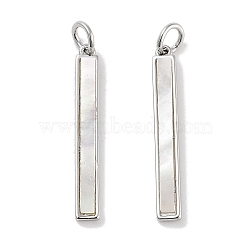 Brass Pave Natural Shell Pendants, Rectangle Charms with Jump Rings, Platinum, 25.5x3.5x1.5mm, Hole: 3mm(KK-C051-18P)