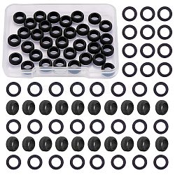 304 Stainless Steel Big Hole Beads, Textured Beads, Rondelle, Electrophoresis Black, 8x4mm, Hole: 5mm, 50pcs/box(STAS-SZ0001-84)