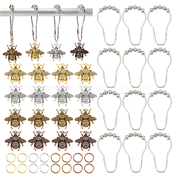 AHADEMAKER DIY Bathroom Bees Shower Curtain Rings Kit, including Iron Shower Curtain Hooks, Open Jump Rings & Tibetan Style Alloy Bees Pendants, Mixed Color, 8~73.5x8~42.5x0.7~8mm, 48pcs/box(DIY-GA0003-88)