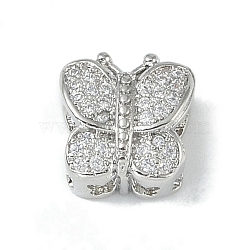 Rack Plating Brass Micro Pave Clear Cubic Zirconia Beads, Long-Lasting Plated, Lead Free & Cadmium Free, Butterfly, Platinum, 10x9.5x5.5mm, Hole: 2.5mm(KK-A220-02P)