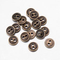 Alloy Buttons, 2-Hole, Flat Round, Antique Bronze, 11.5x2mm, Hole: 1.5mm(BUTT-D054-11.5mm-01)