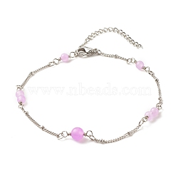 Natural Dyed White Jade & Malaysia Jade Anklets for Women, 304 Stainless Steel Satellite Chains Anklets, Plum, 9-7/8 inch(25cm)(AJEW-AN00476-04)