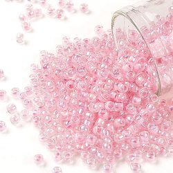 TOHO Round Seed Beads, Japanese Seed Beads, (780) Inside Color AB Crystal/Bubblegum Lined, 8/0, 3mm, Hole: 1mm, about 222pcs/10g(X-SEED-TR08-0780)
