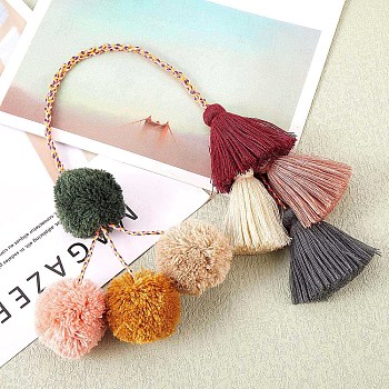 Tassel Boho Pom Pom Handbag Decor, 21 Inch Straw Bag Charms Ornaments For Women, Handmade Decor (Multicolor), Colorful, 540x38mm
