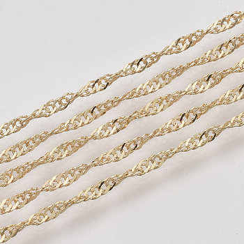 Soldered Brass Covered Iron Singapore Chains, Water Wave Chains, with Spool, Light Gold, 2x1.2x0.3mm, about 328.08 Feet(100m)/roll