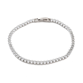 Brass Pave Clear Cubic Zirconia Horse Eye Link Bracelets, Nickle Free, Long-Lasting Plated, Platinum, 7-3/8 inch(18.6cm)