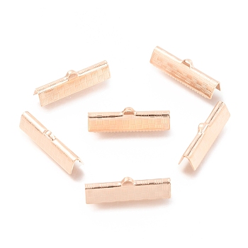 304 Stainless Steel Ribbon Crimp Ends, Rose Gold, 7x25x5.5mm, Hole: 2.5x1.5mm