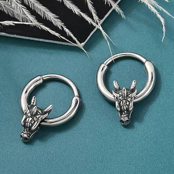 Dragon Head 316 Surgical Stainless Steel Hoop Earrings, Hoop Nose Rings, Antique Silver, 17x5.5mm