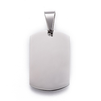 201 Stainless Steel Stamping Blank Tag Pendants, Rectangle, Stainless Steel Color, 28x18x1.5mm, Hole: 5.5x9.5mm