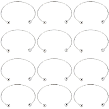 12Pcs Brass Cuff Bangles Making, Torque Bangles, End with Removable Round Beads, Platinum, 0.25cm, Inner Diameter: 2-1/4 inch(5.7cm)