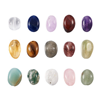 Craftdady 150Pcs 15 Colors Natural Mixed Gemstone Beads, Oval, 8~15x7~12x4~12mm, Hole: 1mm, 10pcs/color