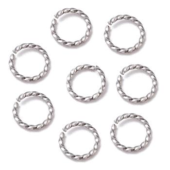 304 Stainless Steel Jump Rings, Open Jump Rings, Twisted, Stainless Steel Color, 8x1.2mm, Inner Diameter: 5.5~6mm