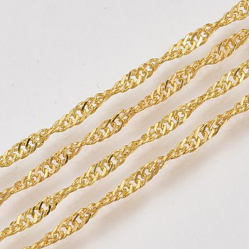 Soldered Brass Covered Iron Singapore Chains, Water Wave Chains, with Spool, Golden, 3x2x0.4mm, about 328.08 Feet(100m)/roll