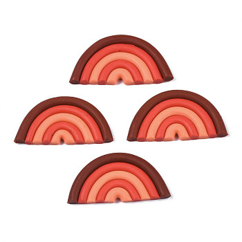 Handmade Polymer Clay Cabochons, Half Round/Semi Circle, Dark Red, 21.5x41.5~43x3.5~4mm