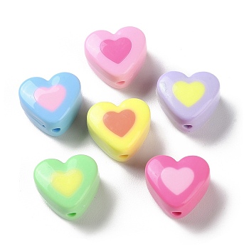 Two Tone Opaque Acrylic Beads, Heart, 10x17x11mm, Hole: 2.2mm, about 243pcs/500g