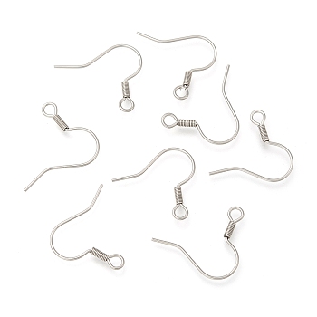 Tarnish Resistant 316 Surgical Stainless Steel Earring Hooks, with Horizontal Loop, Stainless Steel Color, 18x18mm, 21 Gauge, Pin: 0.7mm, Hole: 2mm