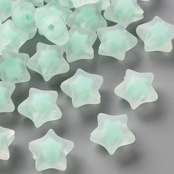 Transparent Acrylic Beads, Frosted, Bead in Bead, Star, Aquamarine, 14x15x8.5mm, Hole: 2mm, about 518pcs/500g