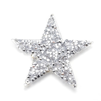 Plastic Clothing Patches, with Resin Rhinestone, Star, Silver, 60x60x2.5mm