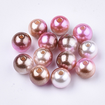 Rainbow ABS Plastic Imitation Pearl Beads, Gradient Mermaid Pearl Beads, Round, Saddle Brown, 7.5~8x7~7.5mm, Hole: 1.6mm, about 2000pcs/500g