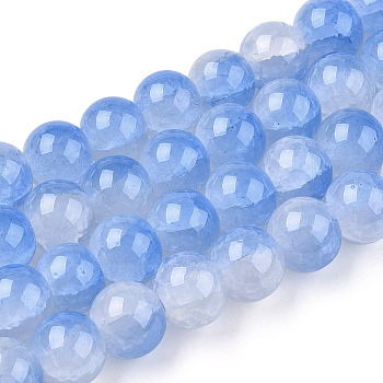 Crackle Baking Painted Imitation Jade Glass Beads Strands, Two Tone, Round, Cornflower Blue, 10mm, Hole: 1.4mm, about 80pcs/strand, 30.87''(78.4cm)