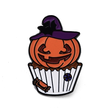 Halloween Cupcake Black Aolly Brooches, Enamel Pins, Pumpkin, 34x23x1.5mm