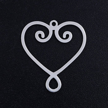 201 Stainless Steel Filigree Pendants, Heart, Stainless Steel Color, 24x22x1mm, Hole: 1.4mm
