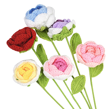 6Pcs 6 Colors Crochet Polyester Artificial Flower, with Plastic Bag, for Wedding Home Decorations, Mixed Color, 375x100x53mm, 1pc/color