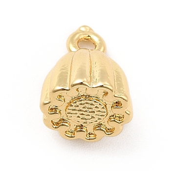 Rack Plating Brass Charms, Long-Lasting Plated, Cadmium Free & Lead Free, Seedpod of the Lotus Charm, Real 18K Gold Plated, 10x8mm, Hole: 1.5mm