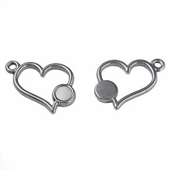 304 Stainless Steel Pendants, with White Shell, Heart, Stainless Steel Color, 15x17x2mm, Hole: 1.6mm
