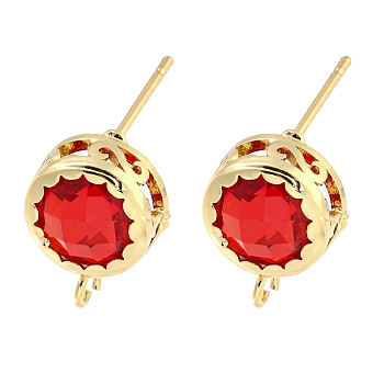 Bass Glass Stud Earring Findings, Round, Red, 14x10mm, Hole: 2mm, Pin: 1mm