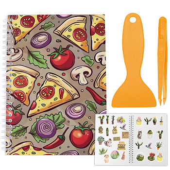 Sticker Collection Book, Hand Account Release Paper, with Tweezers and Scraper(Colors are Dispatched Randomly), Pizza, 210x148mm