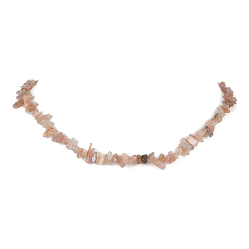 Natural Sunstone Chip Beaded Necklace, Stainless Steel Color, 15.94~15.98 inch(40.5~40.6cm)