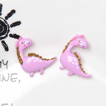 Opaque Reisn Decoden Cabochons, Dinosaur with Glitter Powder, Plum, 20x21mm