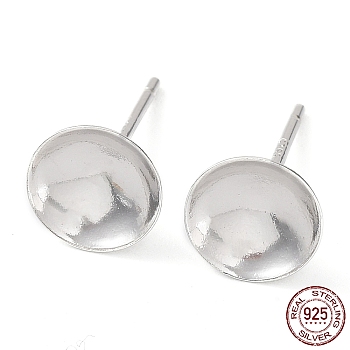 Rhodium Plated 925 Sterling Silver Stud Earring Findings, Flat Round Earring Settings, for Bead, with S925 Stamp, Real Platinum Plated, 13x8mm, Pin: 0.7mm