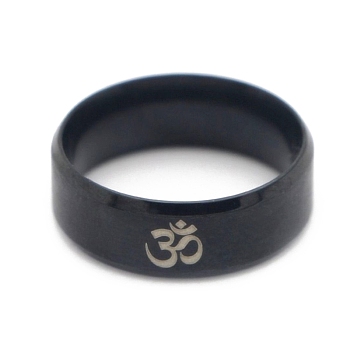 Ohm/Aum Yoga Theme Stainless Steel Plain Band Ring for Men Women, Electrophoresis Black, US Size 14(23mm)