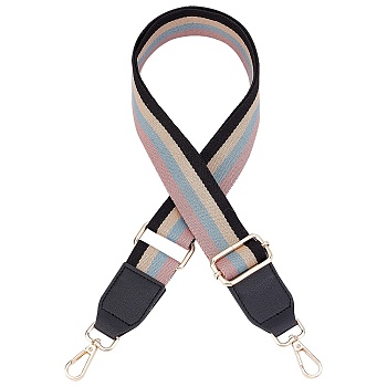 Polyester Stripe Pattern Bag Straps, with Alloy Clasps, for Bag Replacement Accessories, Black, 80.9~133.5x3.75x0.2cm