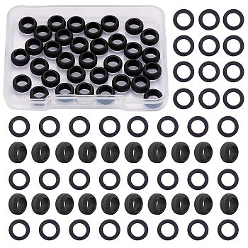 304 Stainless Steel Big Hole Beads, Textured Beads, Rondelle, Electrophoresis Black, 8x4mm, Hole: 5mm, 50pcs/box