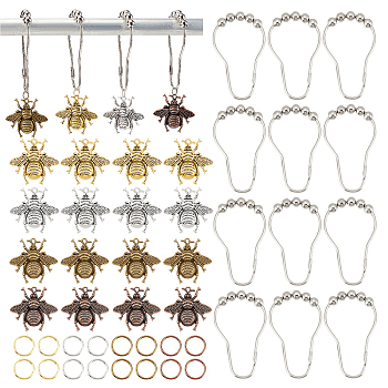 AHADEMAKER DIY Bathroom Bees Shower Curtain Rings Kit, including Iron Shower Curtain Hooks, Open Jump Rings & Tibetan Style Alloy Bees Pendants, Mixed Color, 8~73.5x8~42.5x0.7~8mm, 48pcs/box