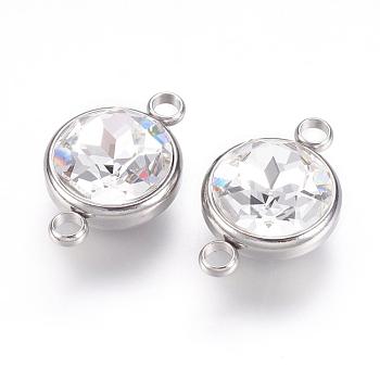 K9 Glass Rhinestone Links connectors, with 304 Stainless Steel Findings, Flat Round, Clear, 14x21.5x9mm, Hole: 2.5mm