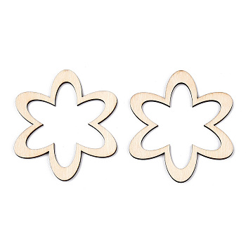 Unfinished Natural Poplar Wood Big Pendants, Laser Cut Wood Shapes, Hollow Flower Charm, Antique White, 80x71x2.5mm