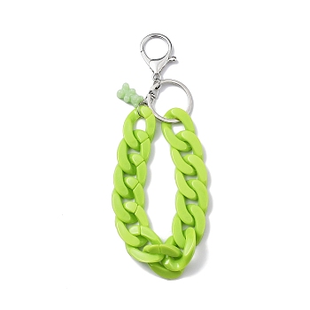 Acrylic Curb Chain Keychain, with Resin Bear Charm and Alloy Split Key Rings, Green Yellow, 17.7~18cm