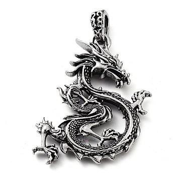 Tibetan Style Alloy Pendants, Dragon Charms, Antique Silver, 46.5x40x6.5mm, Hole: 7x4mm