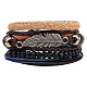 Adjustable Leaf Alloy Braided Leather Cord Wooden Beaded Multi-strand Bracelets(BJEW-P0001-20)-1