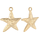 6Pcs 304 Stainless Steel Pendants, Starfish Charm, Ion Plating(IP), Real 18K Gold Plated, 22.5x20x2mm, Hole: 2.5mm(STAS-BBC0008-23)